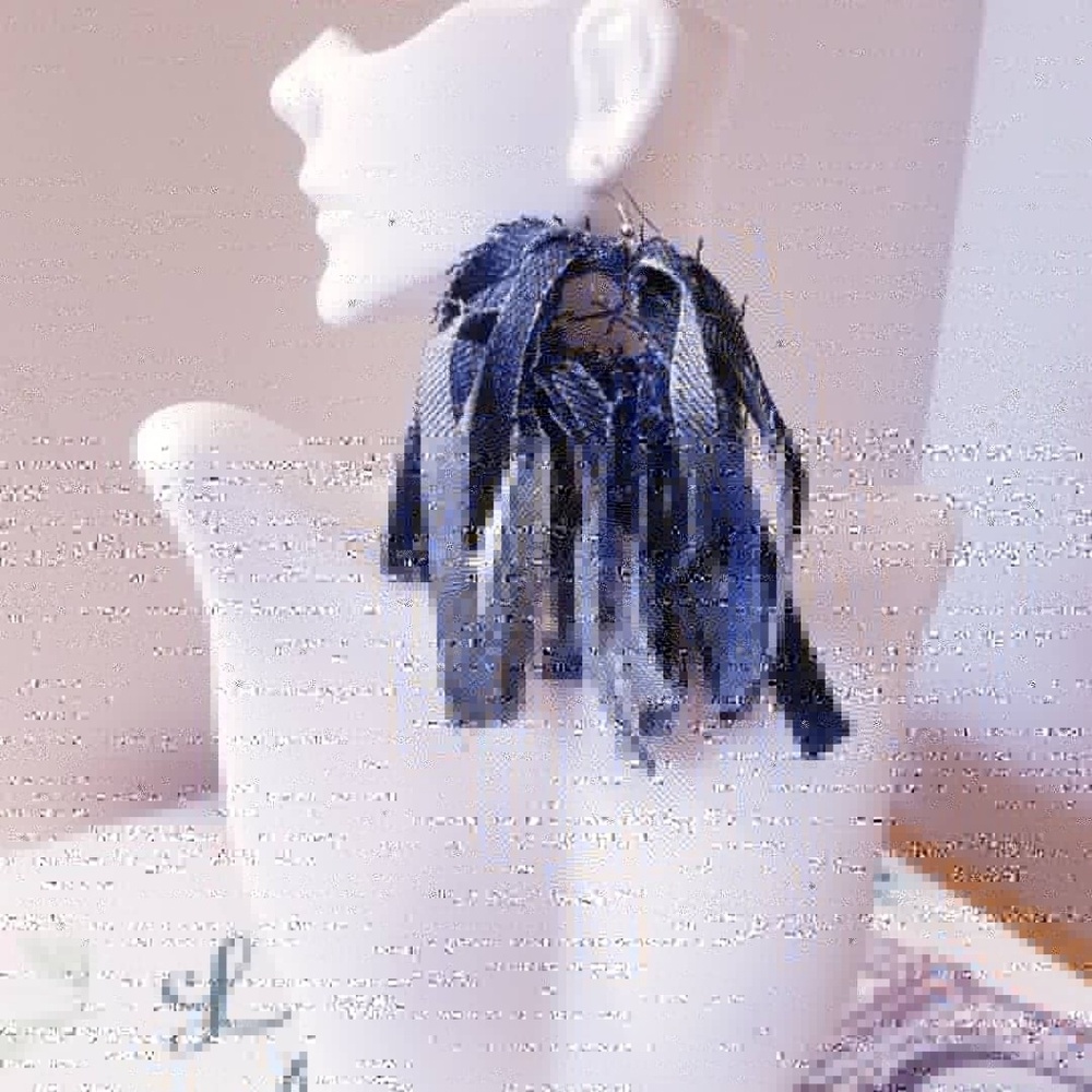 Uniquely designed dark denim earrings